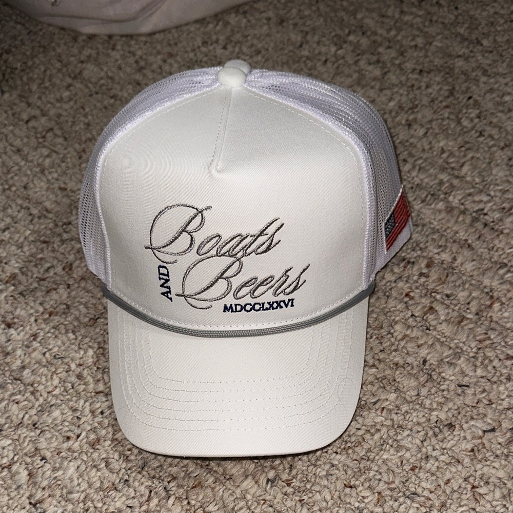 White Trucker Hat with Embroidered Text